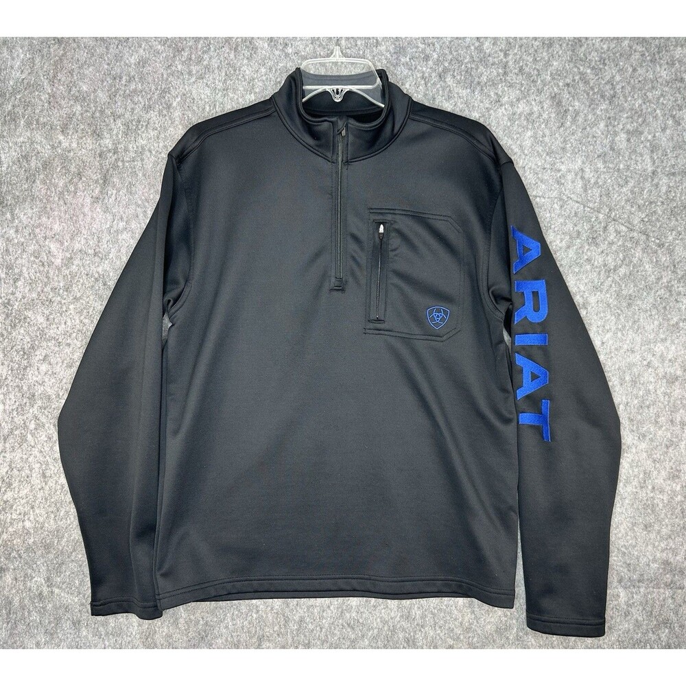 Ariat TEK Team 1/4 Zip Pullover Men's S Black Blue Performance Sweatshirt